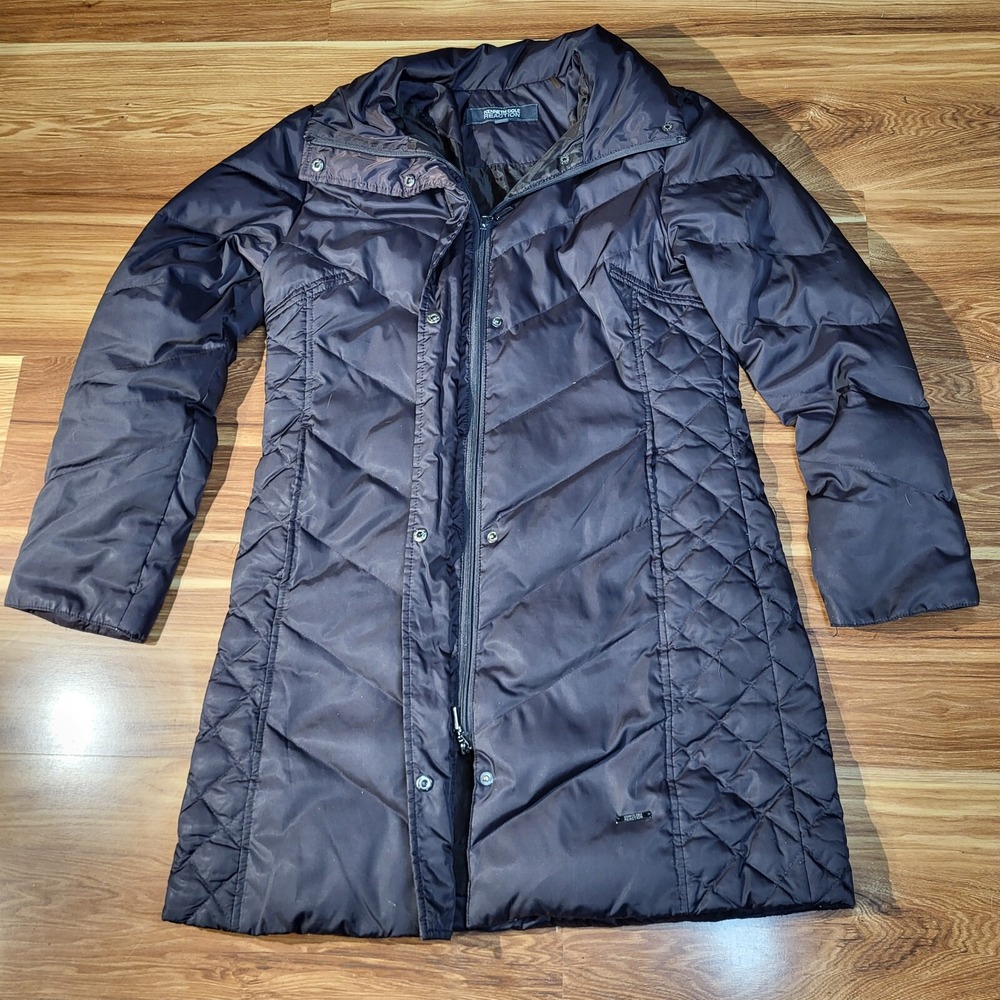 Womens Kenneth Cole Reaction Long Down Puffer Jacket Coat Dark Maroon Sz Medium